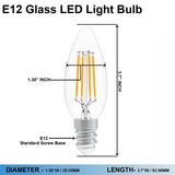 4W Filament LED Bulb, 2700K, 360LM, 120V/60Hz, 4short filament, E12 Base, Dimmable, Clear Glass, LED Candelabra Light Bulbs - D1.38"*3.7"H