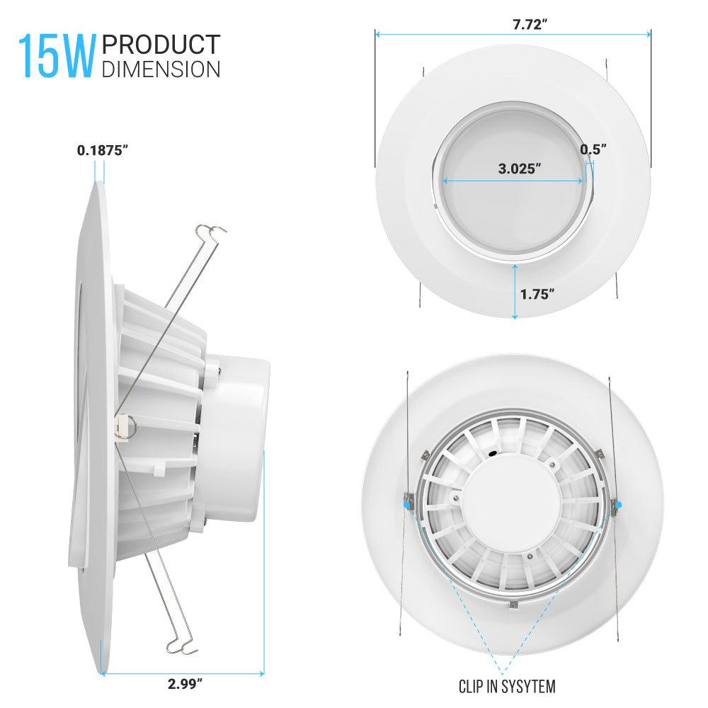 5 in. and 6 in. White LED Recessed Ceiling Light Fixture Trim with Adjustable Eyeball, 15W, 1060LM, Dimmable, Energy Star & ETL