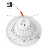 5 in. and 6 in. White LED Recessed Ceiling Light Fixture Trim with Adjustable Eyeball, 15W, 1060LM, Dimmable, Energy Star & ETL