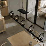 5-Light Matte Black Finish with Deco Candlestick Linear Chandelier for Dining Room - 43"L x 7“W x 13”H