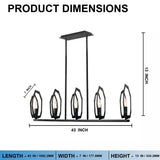 5-Light Matte Black Finish with Deco Candlestick Linear Chandelier for Dining Room - 43"L x 7“W x 13”H