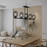 5-Light Matte Black Finish with Deco Candlestick Linear Chandelier for Dining Room - 43"L x 7“W x 13”H