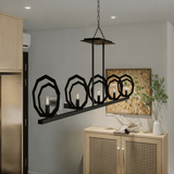 5-Light Matte Black Finish with Deco Candlestick Linear Chandelier for Dining Room - 43"L x 7“W x 13”H