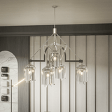 5-Light Modern Glass Bell Shade Round Chandelier Diam 35.5", Polished Nickel Finish Hardware with Clear Glass, 27.5" Height, 120V, Bulb Type B10, Socket Type E12, Max wattage Per Socket 60W