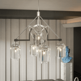5-Light Modern Glass Bell Shade Round Chandelier Diam 35.5", Polished Nickel Finish Hardware with Clear Glass, 27.5" Height, 120V, Bulb Type B10, Socket Type E12, Max wattage Per Socket 60W