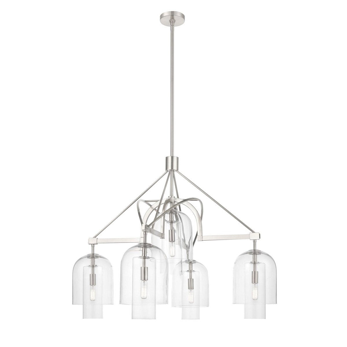 5-Light Modern Glass Bell Shade Round Chandelier Diam 35.5", Polished Nickel Finish Hardware with Clear Glass, 27.5" Height, 120V, Bulb Type B10, Socket Type E12, Max wattage Per Socket 60W
