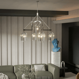 5-Light Modern Glass Bell Shade Round Chandelier Diam 35.5", Polished Nickel Finish Hardware with Clear Glass, 27.5" Height, 120V, Bulb Type B10, Socket Type E12, Max wattage Per Socket 60W
