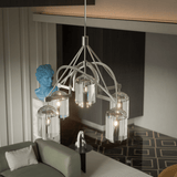 5-Light Modern Glass Bell Shade Round Chandelier Diam 35.5", Polished Nickel Finish Hardware with Clear Glass, 27.5" Height, 120V, Bulb Type B10, Socket Type E12, Max wattage Per Socket 60W
