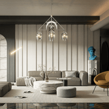 5-Light Modern Glass Bell Shade Round Chandelier Diam 35.5", Polished Nickel Finish Hardware with Clear Glass, 27.5" Height, 120V, Bulb Type B10, Socket Type E12, Max wattage Per Socket 60W
