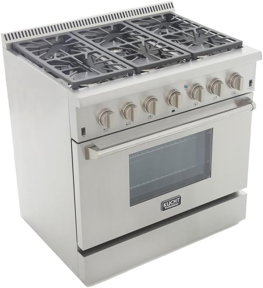 KUCHT Professional 36 in. 5.2 cu. ft. Dual Fuel Range for Propane Gas with Sealed Burners and Convection Oven in Stainless Steel with Classic Silver Knobs