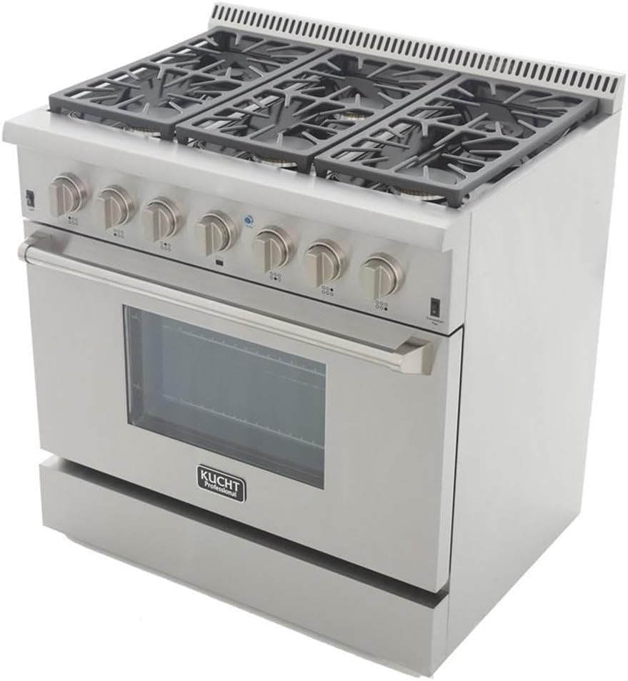 KUCHT Professional 36 in. 5.2 cu. ft. Dual Fuel Range for Propane Gas with Sealed Burners and Convection Oven in Stainless Steel with Classic Silver Knobs