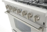 KUCHT Professional 36 in. 5.2 cu. ft. Dual Fuel Range for Propane Gas with Sealed Burners and Convection Oven in Stainless Steel with Classic Silver Knobs