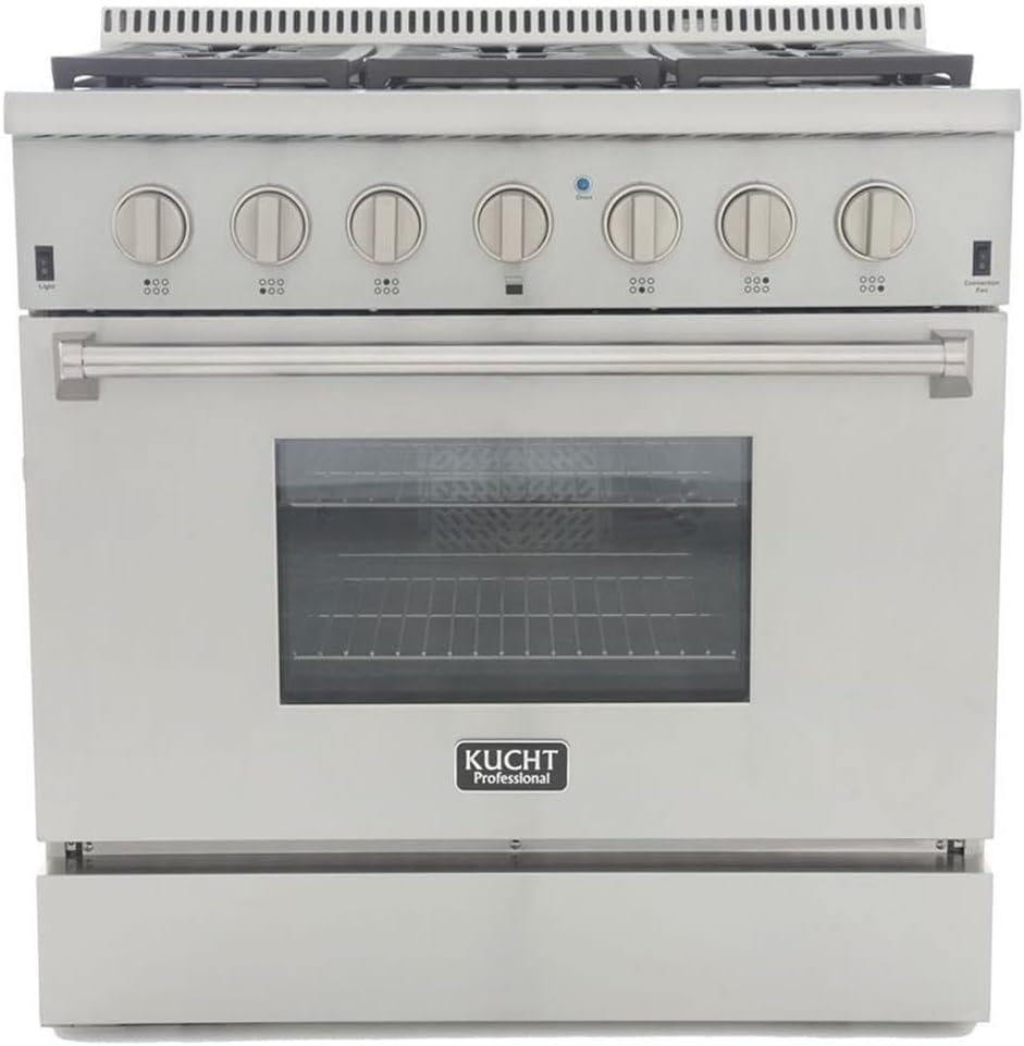 KUCHT Professional 36 in. 5.2 cu. ft. Dual Fuel Range for Propane Gas with Sealed Burners and Convection Oven in Stainless Steel with Classic Silver Knobs