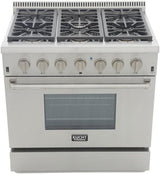 KUCHT Professional 36 in. 5.2 cu. ft. Dual Fuel Range for Propane Gas with Sealed Burners and Convection Oven in Stainless Steel with Classic Silver Knobs