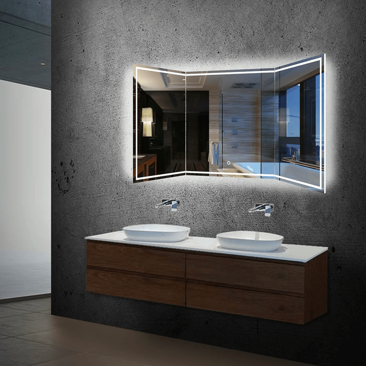 55.1 in. X 25.6 in. Backlit/Frontlit LED Lighted Bathroom Vanity Mirror with Pivoting Side Mirrors, Thin Plexiglass Edge, Anti Fog, Adjustable 3-Color Temperature & Remembrance, Makeup Mirror, Touch Button, CRI 90+, Titan Style
