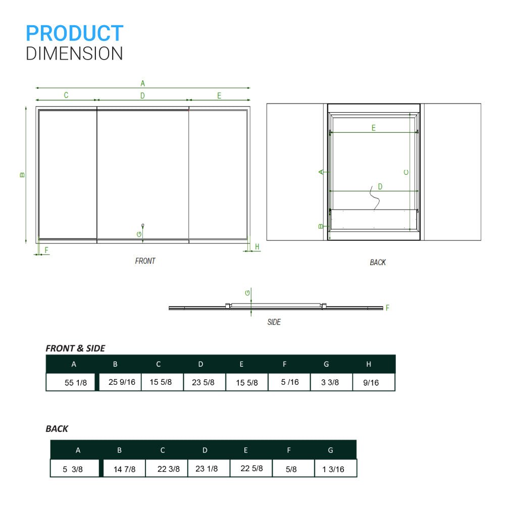 55.1 in. X 25.6 in. Backlit/Frontlit LED Lighted Bathroom Vanity Mirror with Pivoting Side Mirrors, Thin Plexiglass Edge, Anti Fog, Adjustable 3-Color Temperature & Remembrance, Makeup Mirror, Touch Button, CRI 90+, Titan Style