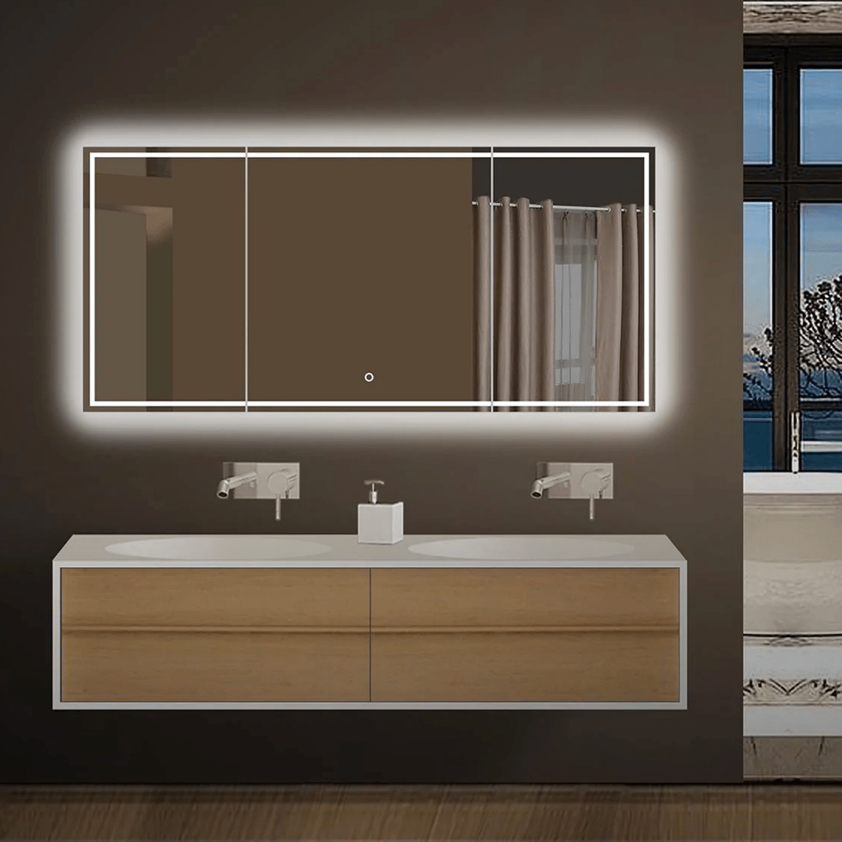 55.1 in. X 25.6 in. Backlit/Frontlit LED Lighted Bathroom Vanity Mirror with Pivoting Side Mirrors, Thin Plexiglass Edge, Anti Fog, Adjustable 3-Color Temperature & Remembrance, Makeup Mirror, Touch Button, CRI 90+, Titan Style