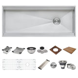 57-inch Workstation Two-Tiered Ledge Kitchen Sink Undermount 16 Gauge Stainless Steel