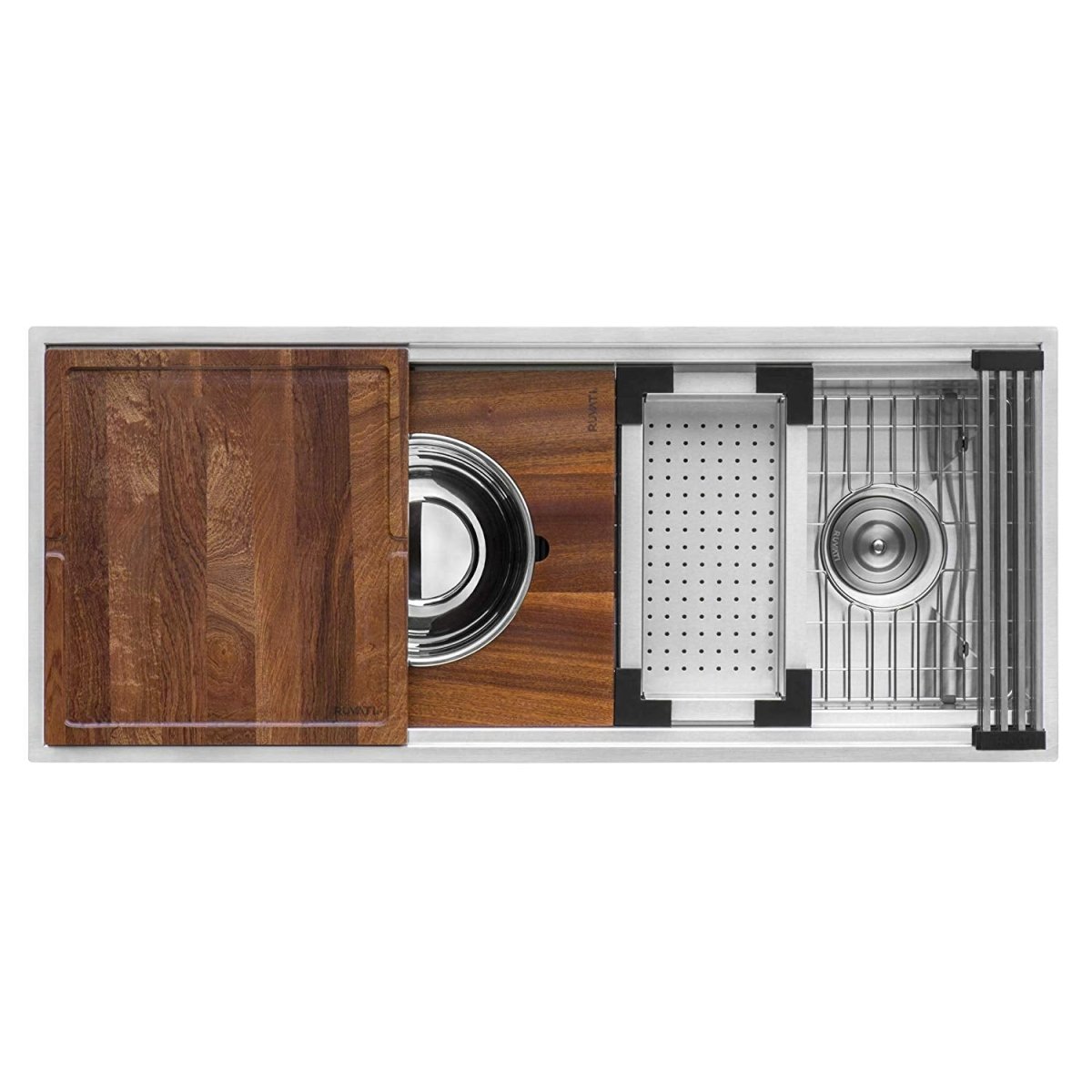 57-inch Workstation Two-Tiered Ledge Kitchen Sink Undermount 16 Gauge Stainless Steel