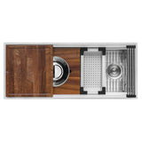 57-inch Workstation Two-Tiered Ledge Kitchen Sink Undermount 16 Gauge Stainless Steel