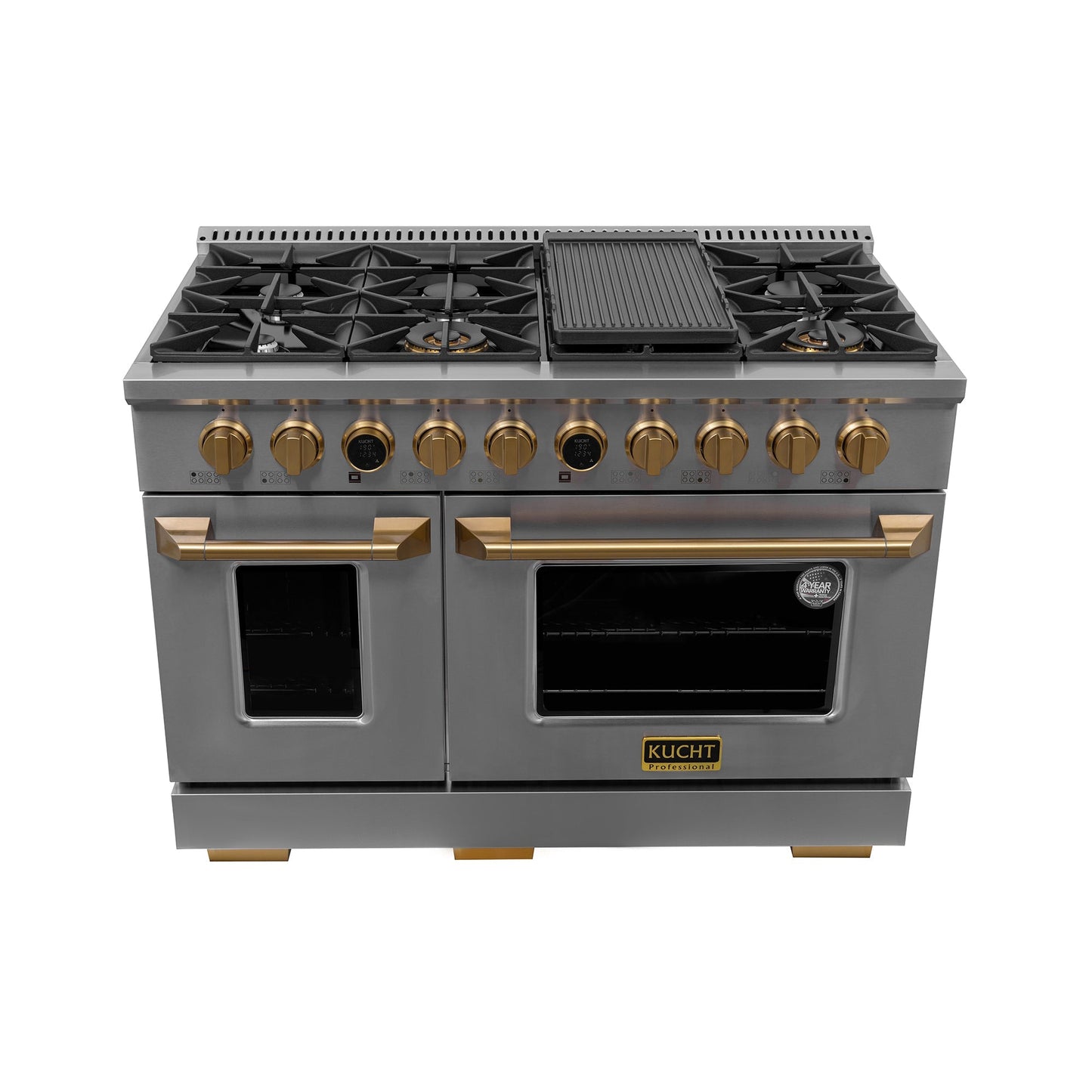 48 in. 6.7 cu. ft. 8 Burners Dual Fuel Range for Propane Gas in Stainless Steel with Kucht Horus Thermostat