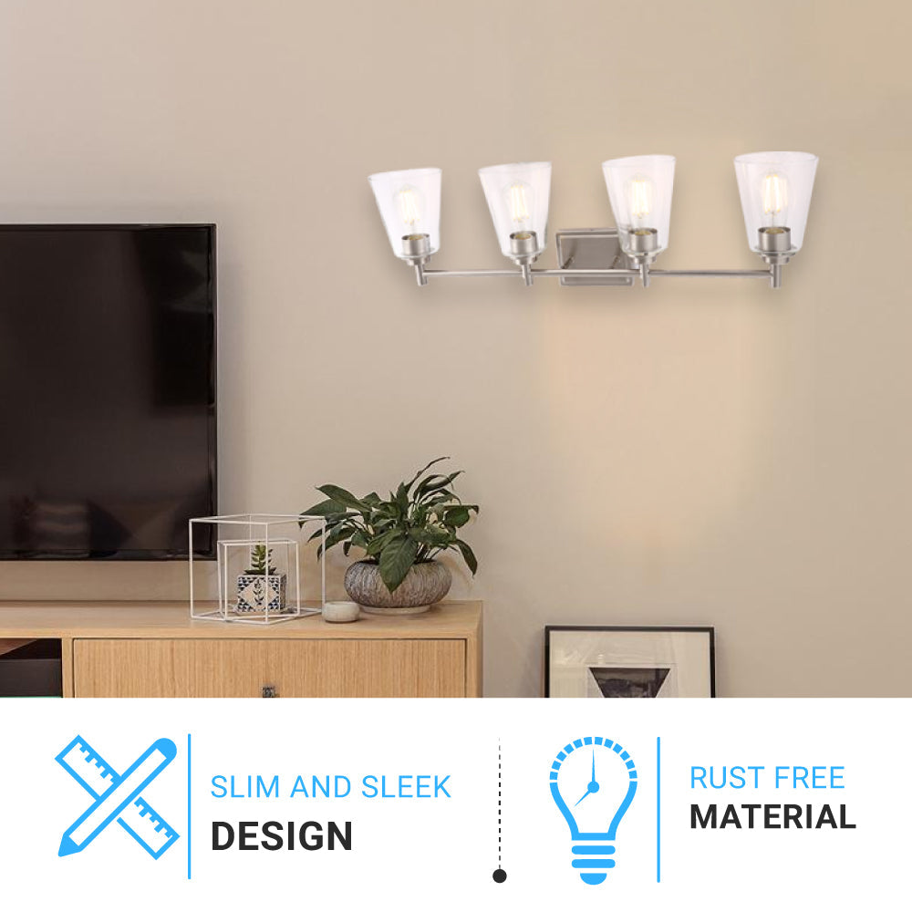 Flared Shape Bathroom Light Fixtures with Clear Glass Shade, E26 Base, UL Listed for Damp Location, Wall Mount, Bathroom Vanity Lighting