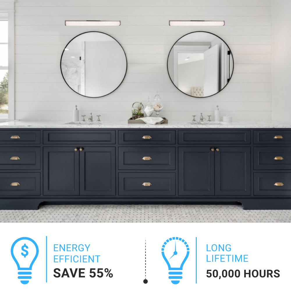 Bathroom Light Fixtures, Wall Mount, 24 inch/36 inch/48 inch, ETL Listed, Dimmable, Waterproof  Vanity Lighting, Rectangle Shape