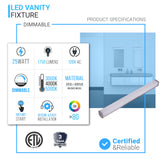 Bathroom Light Fixtures, Wall Mount, 24 inch/36 inch/48 inch, ETL Listed, Dimmable, Waterproof  Vanity Lighting, Rectangle Shape