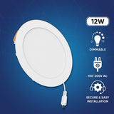 6" 12W LED Slim Panel Recessed Ceiling Light CCT Changeable 2700K/3000K/3500K/4000K/5000K, with Junction Box, Round