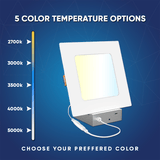 6" 12W LED Slim Panel Recessed Ceiling Light CCT Changeable 2700k/3000K/3500K/4000K/5000K, with Junction Box, Square