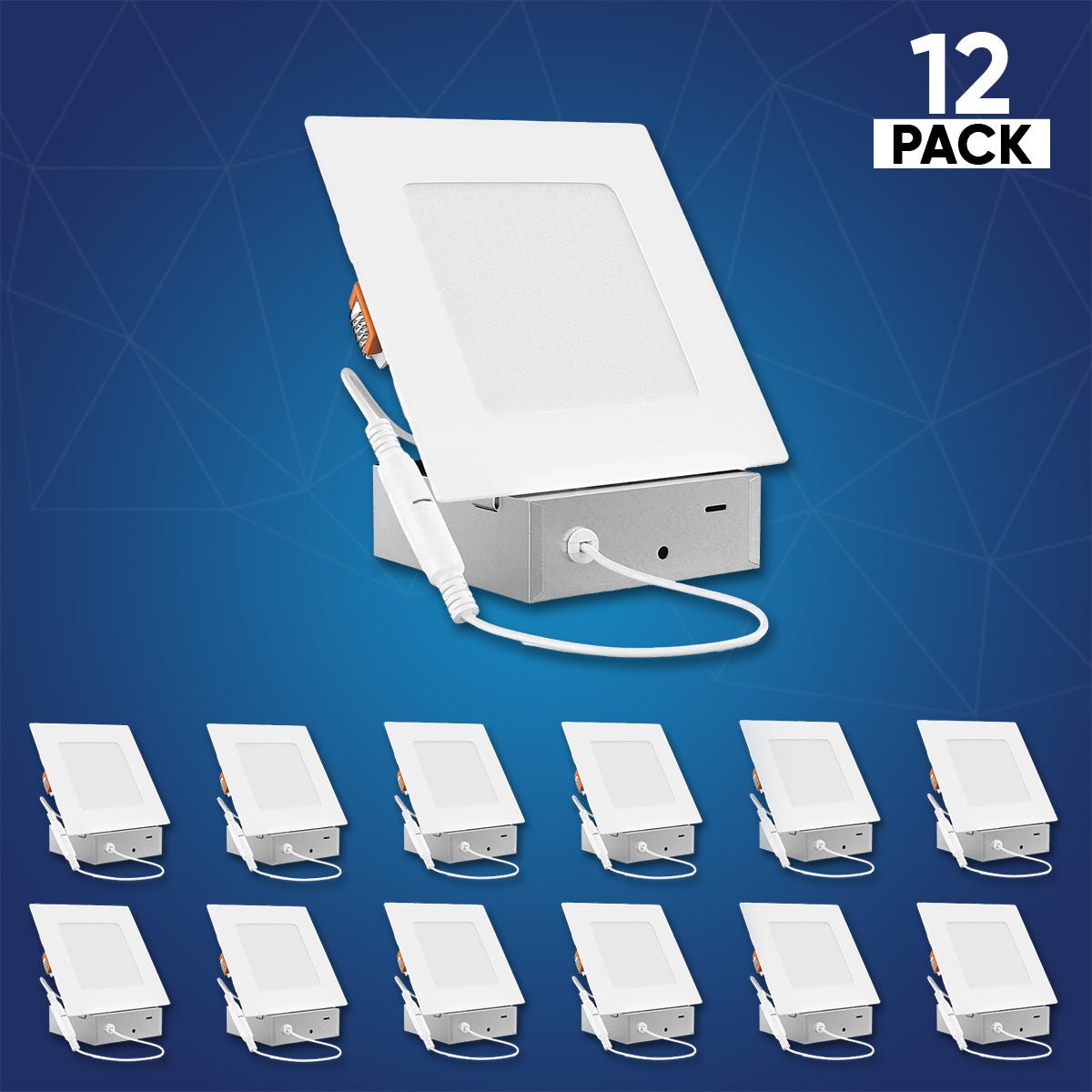 6" 12W LED Slim Panel Recessed Ceiling Light CCT Changeable 2700k/3000K/3500K/4000K/5000K, with Junction Box, Square