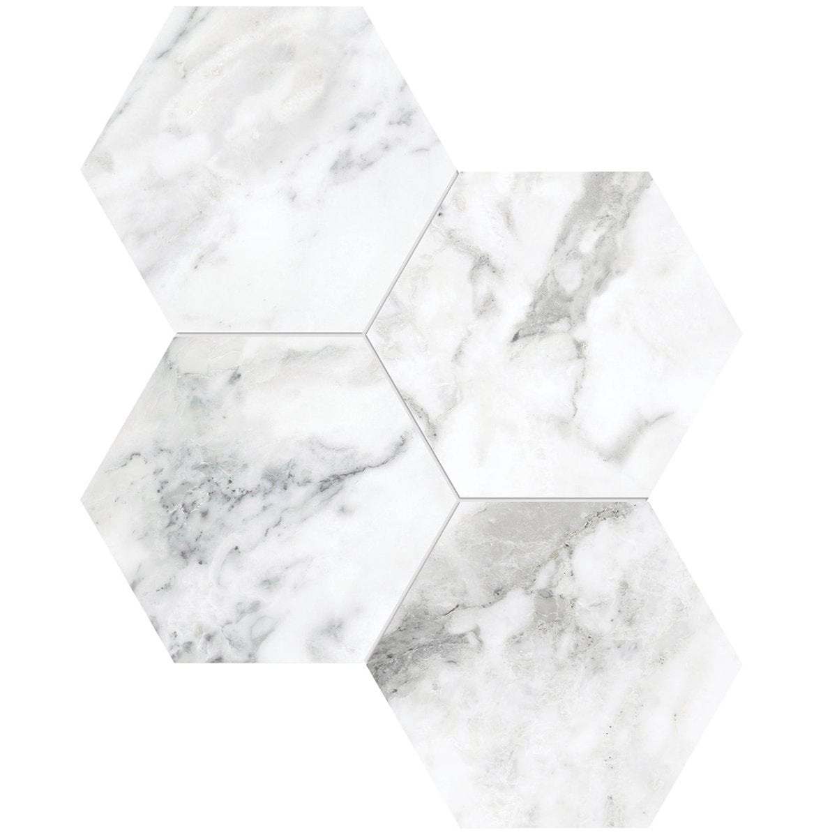 6 In Hexagon La Marca Arabescato Polished Glazed Porcelain Mosaic Tile