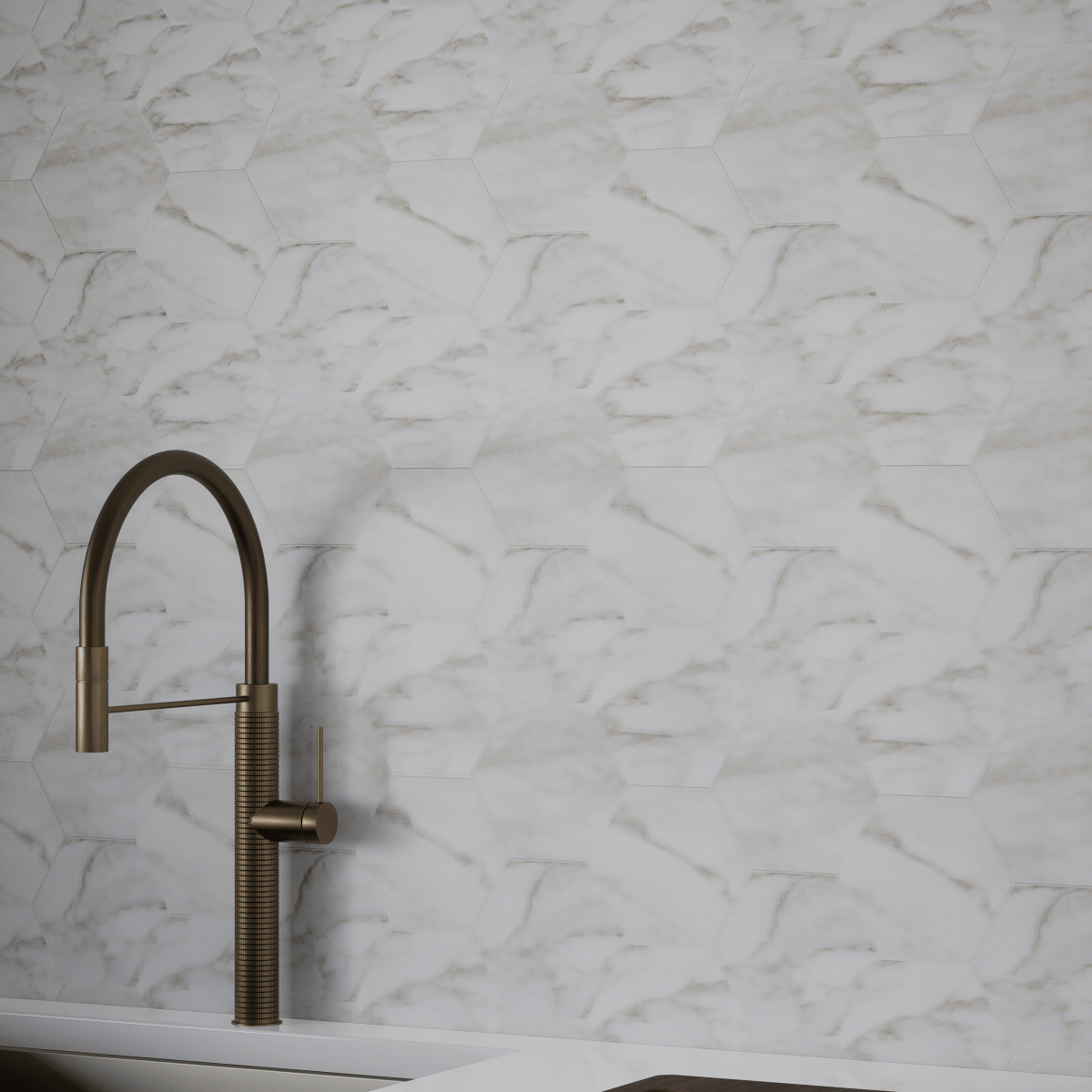 6 In Hexagon La Marca Calacatta Honed Glazed Porcelain Mosaic Tile