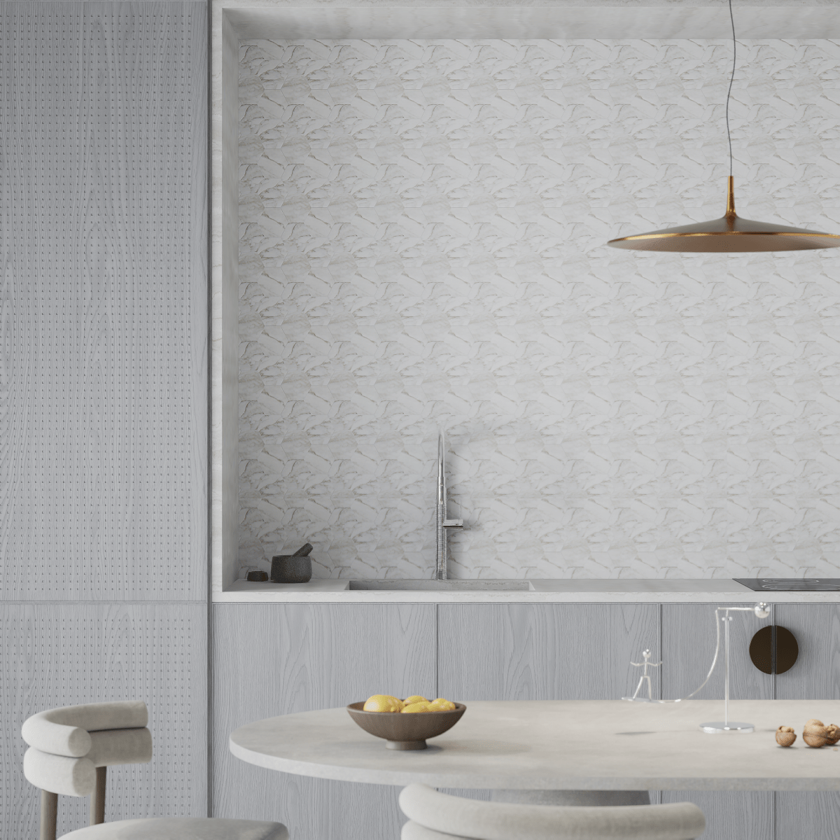 6 In Hexagon La Marca Calacatta Polished Glazed Porcelain Mosaic Tile