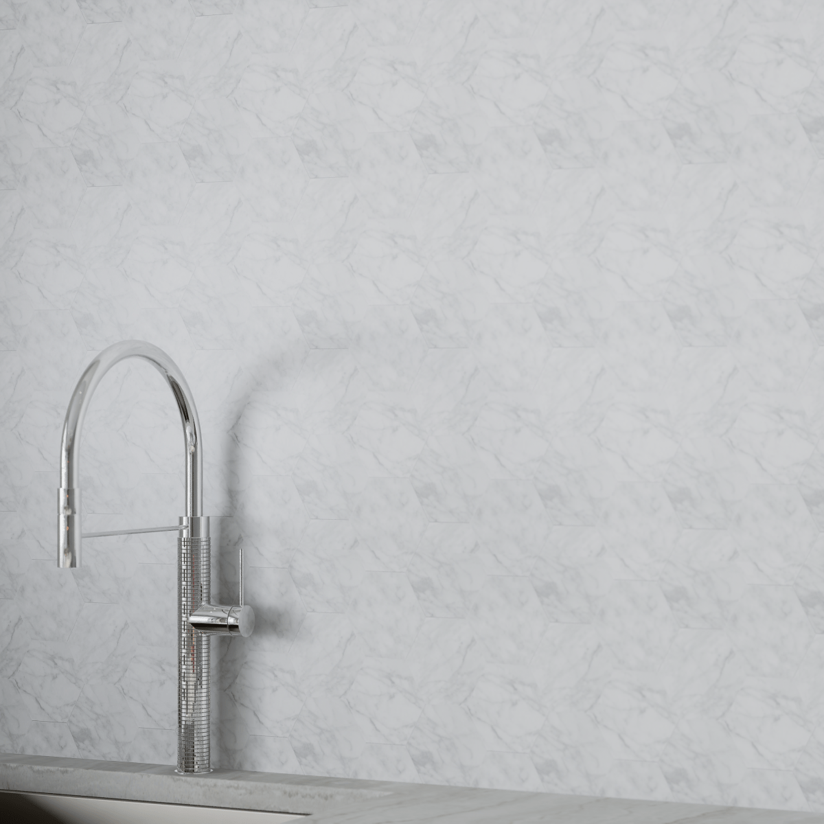 6 In Hexagon La Marca Carrara Polished Glazed Porcelain Mosaic Tile