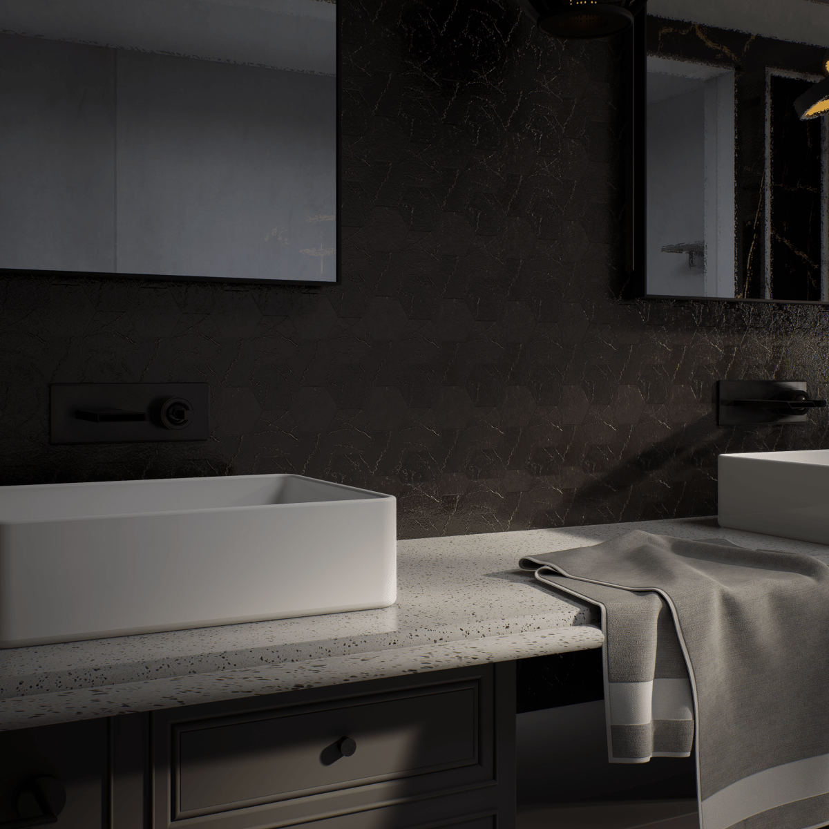 6 In Hexagon La Marca Nero Venato polished Glazed Porcelain Mosaic Tile