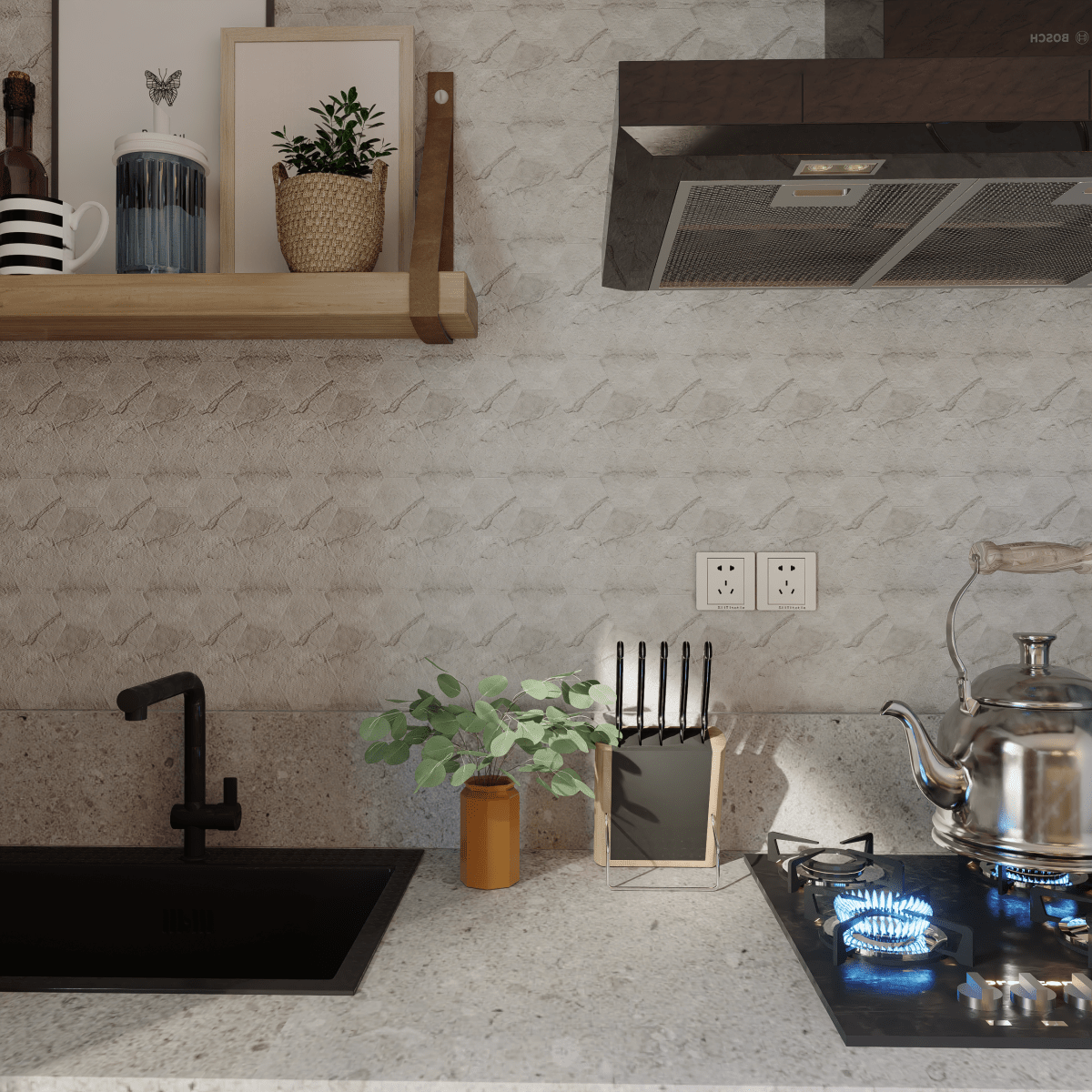 6 In Hexagon La Marca Paradiso Polished Glazed Porcelain Mosaic Tile