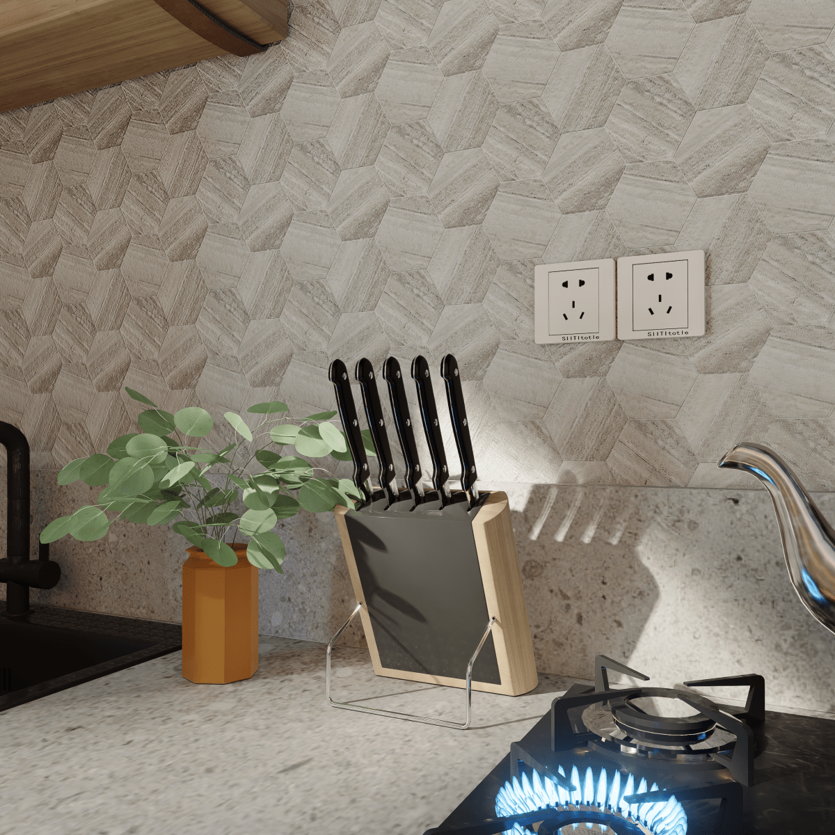 6 In Hexagon La Marca Polished Glazed Porcelain Mosaic Tile