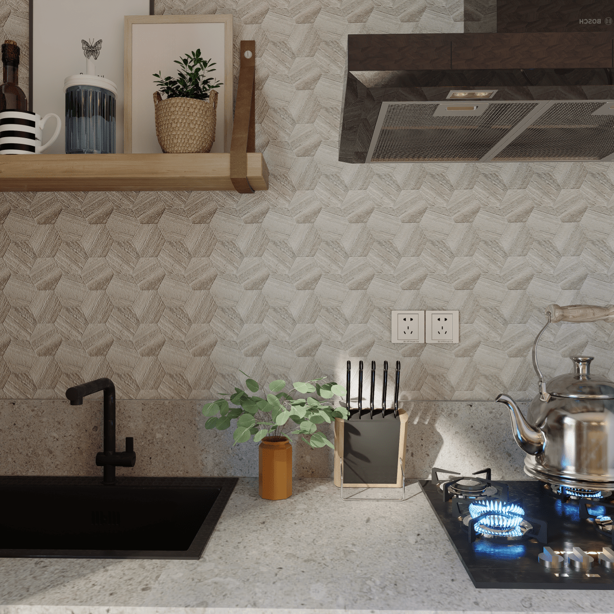 6 In Hexagon La Marca Polished Glazed Porcelain Mosaic Tile