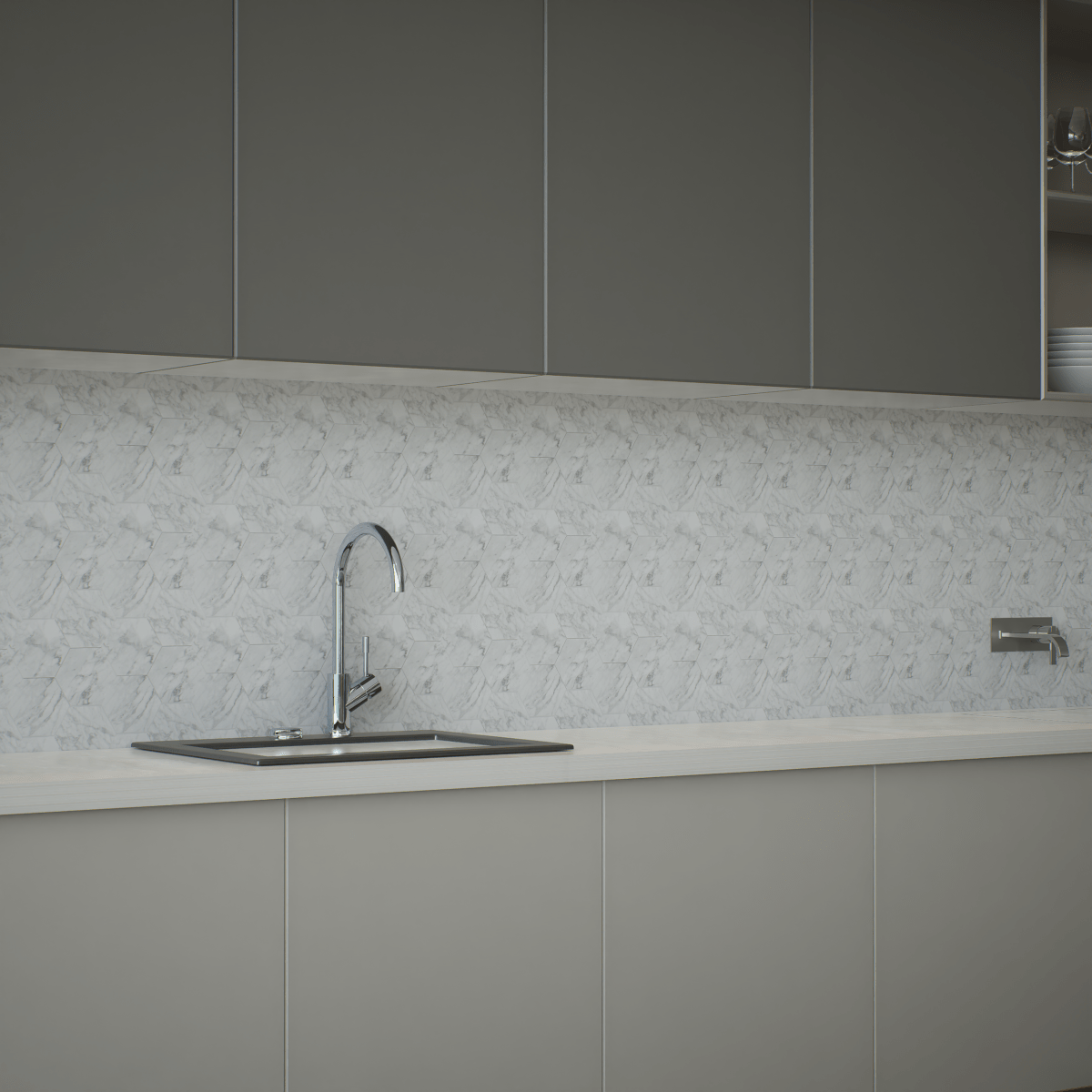 6 In Hexagon La Marca Statuarietto Polished Glazed Porcelain Mosaic Tile