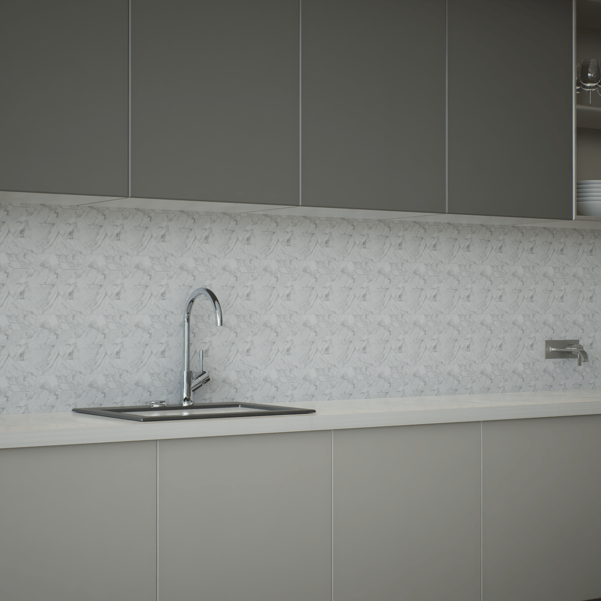 6 In Hexagon La Marca Statuarietto Polished Glazed Porcelain Mosaic Tile