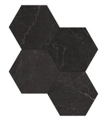 6 in. La Nero Venato Marca Hexagon Honed Glazed Porcelain Mosaic Tile