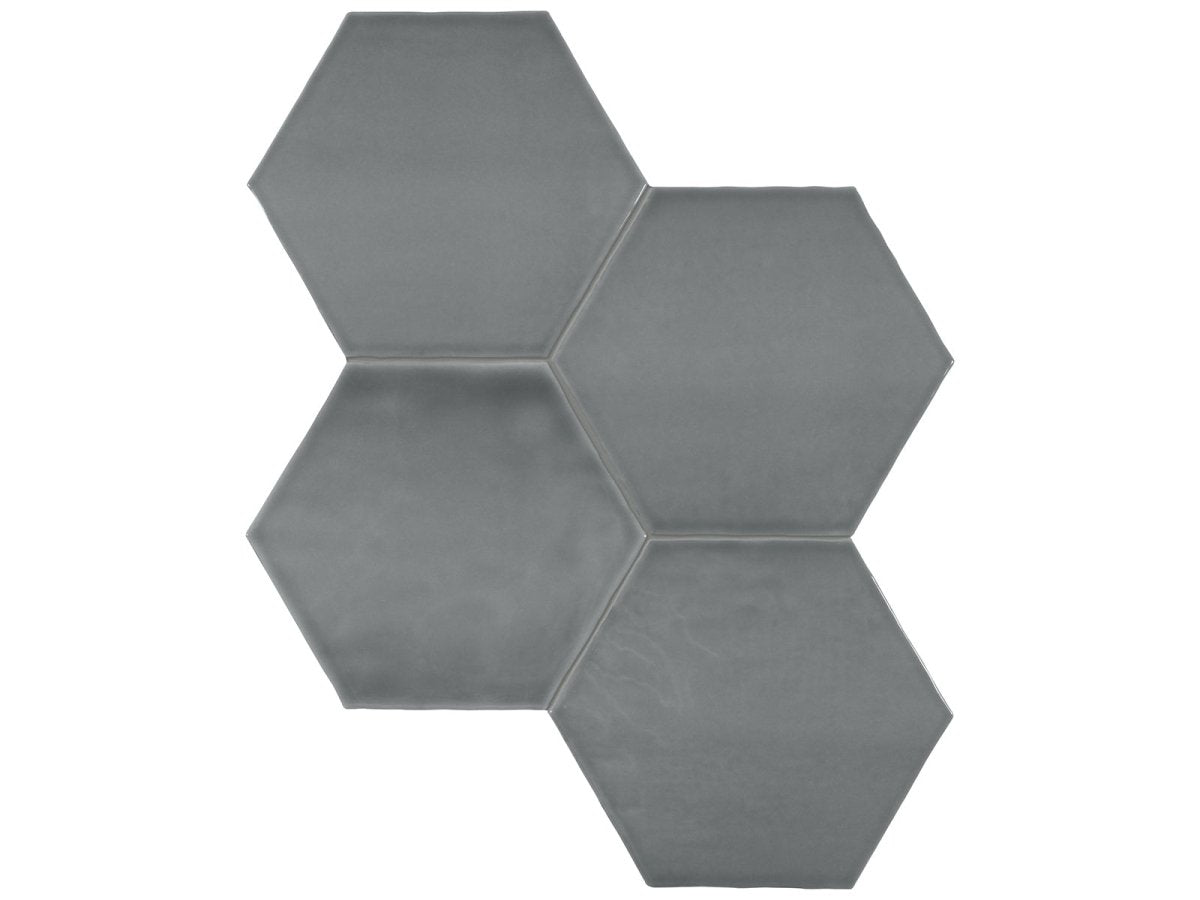 6 in Teramoda Charcoal Hexagon Glossy Pressed Glazed Ceramic Tile