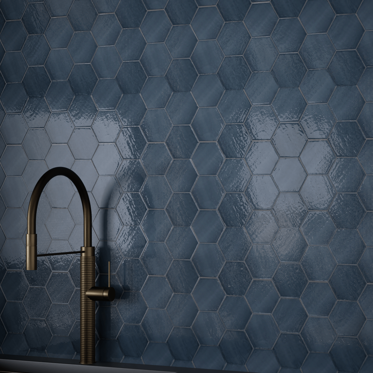 6 in Teramoda Ink Hexagon Glossy Pressed Glazed Ceramic Tile