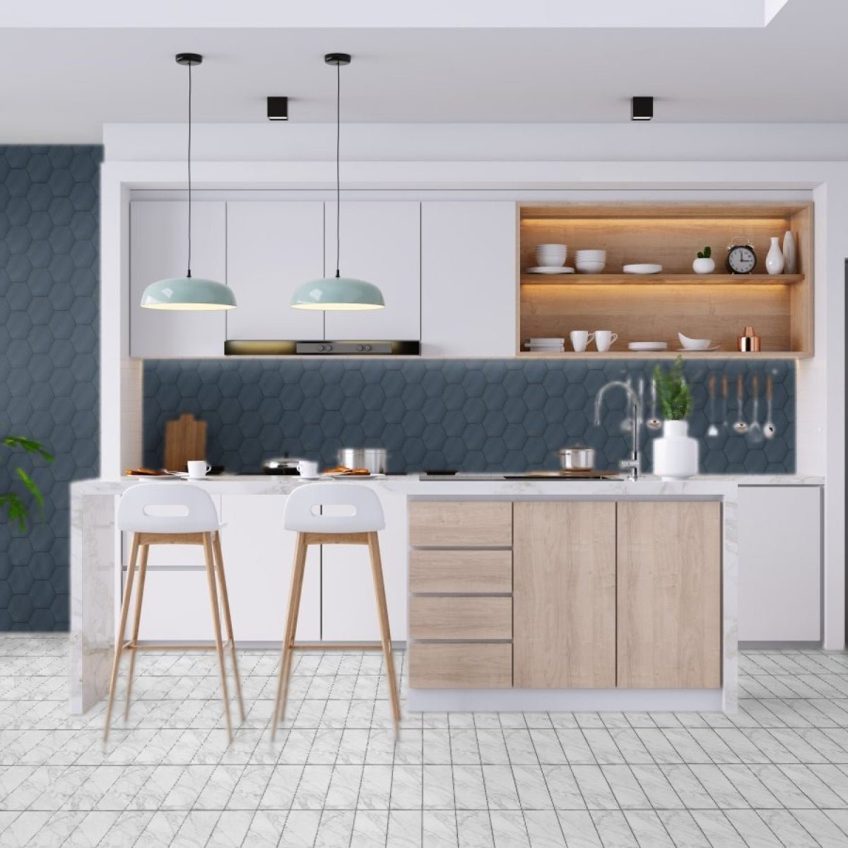 6 in Teramoda Ink Hexagon Glossy Pressed Glazed Ceramic Tile