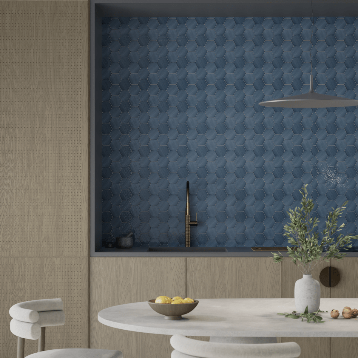 6 in Teramoda Ink Hexagon Glossy Pressed Glazed Ceramic Tile