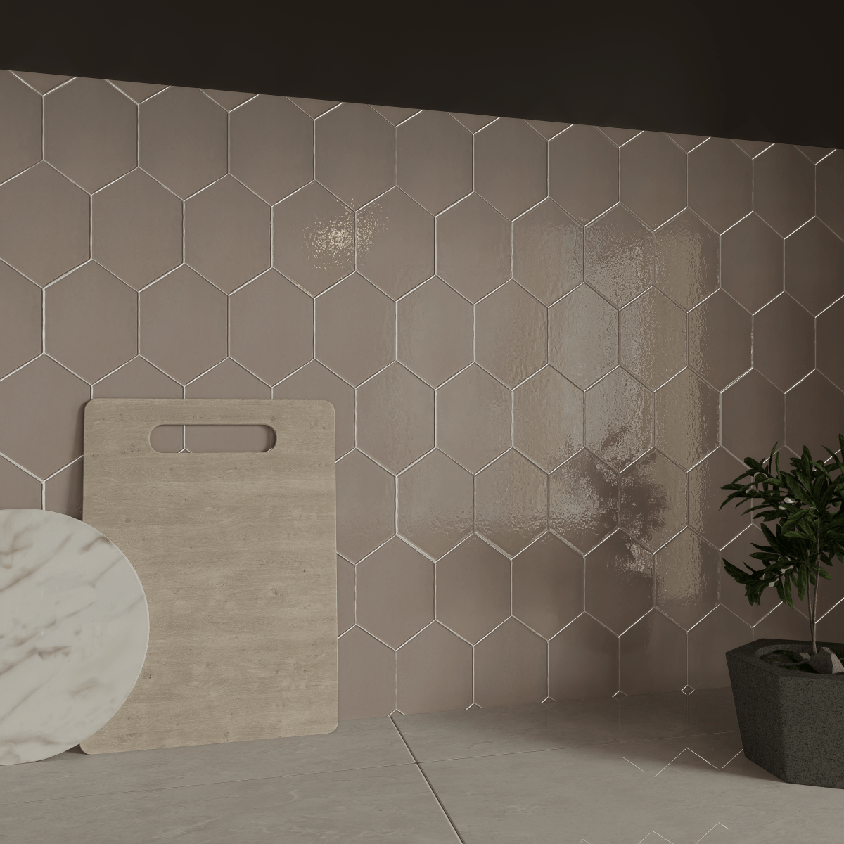 6 in Teramoda Petal Hexagon Glossy Pressed Glazed Ceramic Tile
