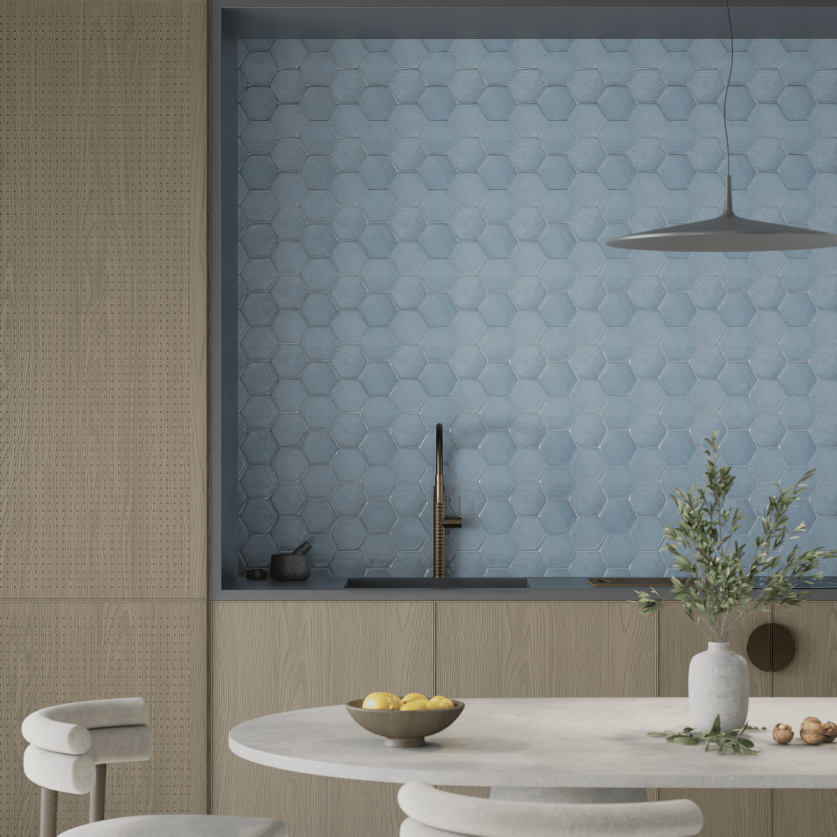 6 in Teramoda Sky Hexagon Glossy Pressed Glazed Ceramic Tile