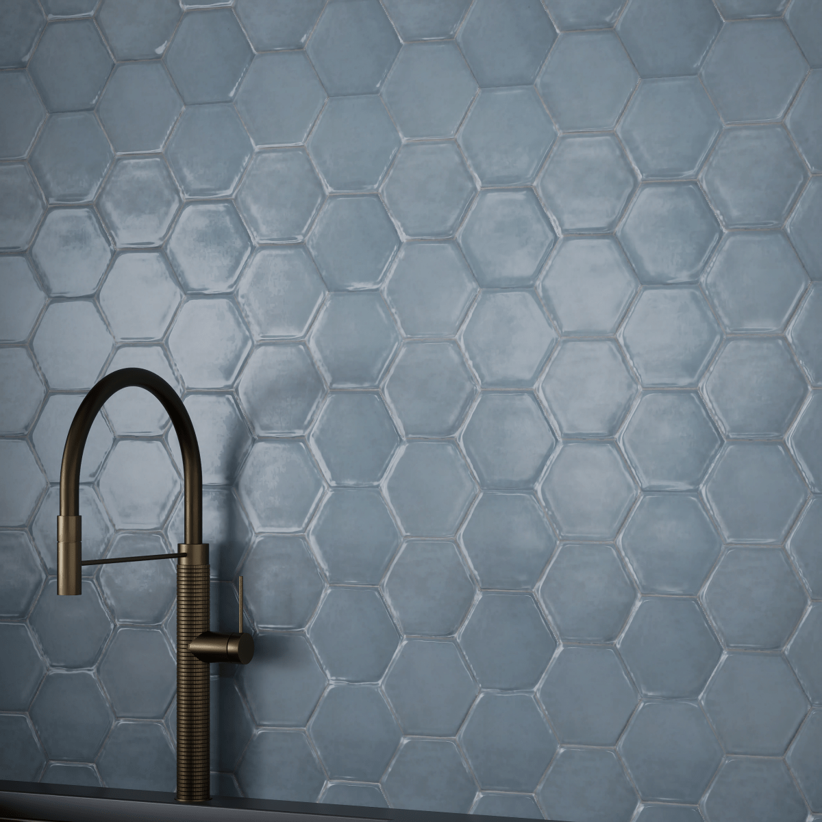 6 in Teramoda Sky Hexagon Glossy Pressed Glazed Ceramic Tile