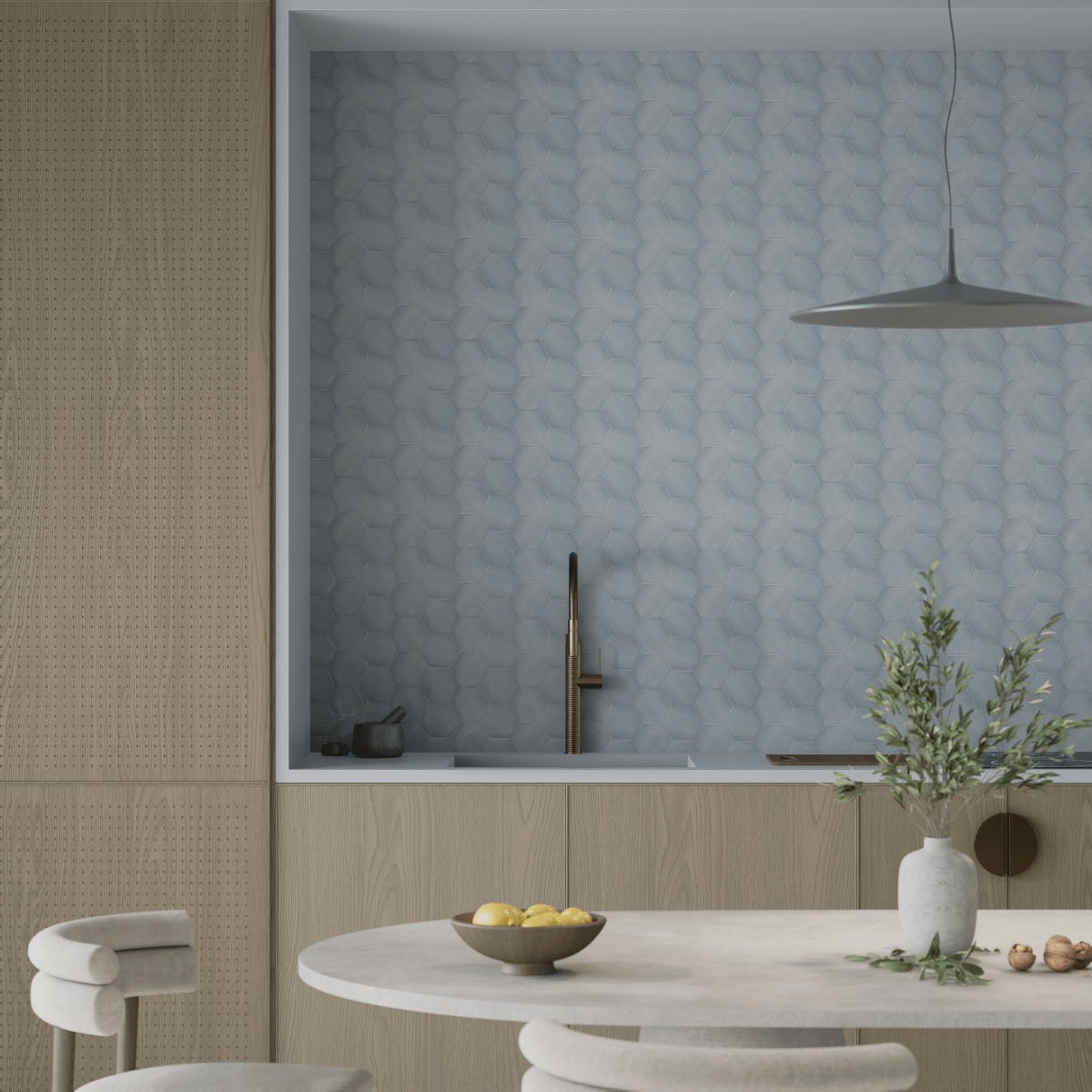 6 in Teramoda Sterling Hexagon Glossy Pressed Glazed Ceramic Tile